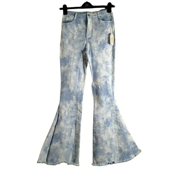Chrysanthemum Size M flare legs Jeans Slim Stretch Hi Rise tie dye women's - Picture 1 of 10
